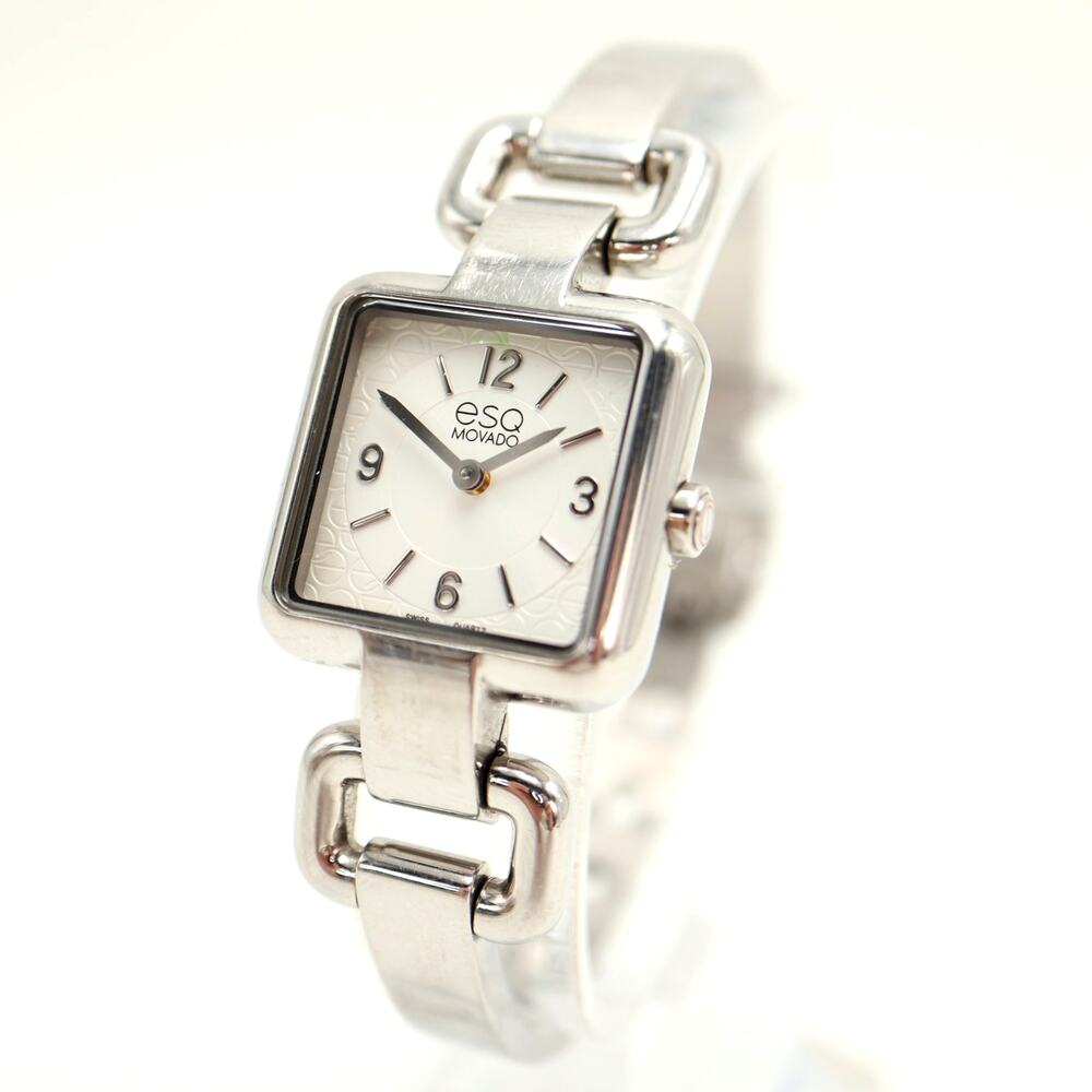 ESQ Movado Silver Tone 23mm Square Watch Swiss Made Buckle Bracelet New Battery